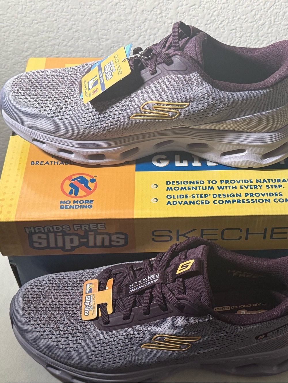 Skechers Women’s Gray and Purple Go Walk Slip-Ins Sneakers - Picture 2 of 9